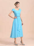 Short Sleeves Chiffon Tea-Length Dress BMbride