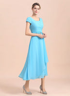 Short Sleeves Chiffon Tea-Length Dress BMbride