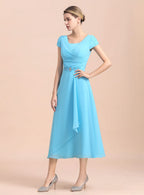 Short Sleeves Chiffon Tea-Length Dress BMbride