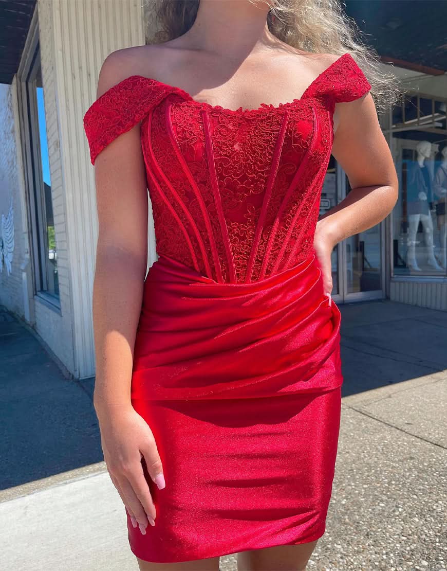 Sophisticated Sheath Off the Shoulder Corset Homecoming Dress BM bride