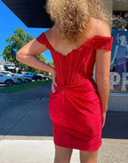 Elegant Sheath Off the Shoulder Corset Homecoming Dress BM bride