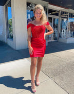 Sophisticated Sheath Off the Shoulder Corset Homecoming Dress BM bride