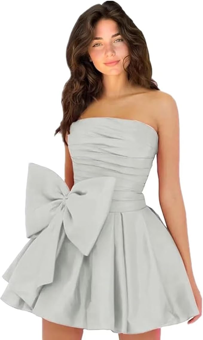 Simple Sleeveless Ruched Mini Homecoming Dress with Bow, Perfect for Any Party BM bride