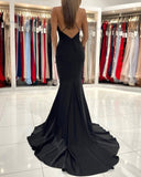 BMbride Simple Black Long Spaghetti Straps Mermaid Prom Dresses BMbride