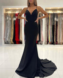 BMbride Simple Black Long Spaghetti Straps Mermaid Prom Dresses BMbride