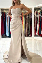 BMbride Simple Long Mermaid Sleeveless Prom Dresses With Slit BMbride