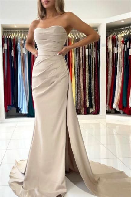 BMbride Simple Long Mermaid Sleeveless Prom Dresses With Slit BMbride