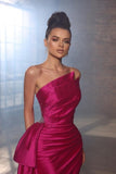 BMbride Simple Sleeveless Evening Dresses Fuchsia Long Prom Dresses With Slit BMbride