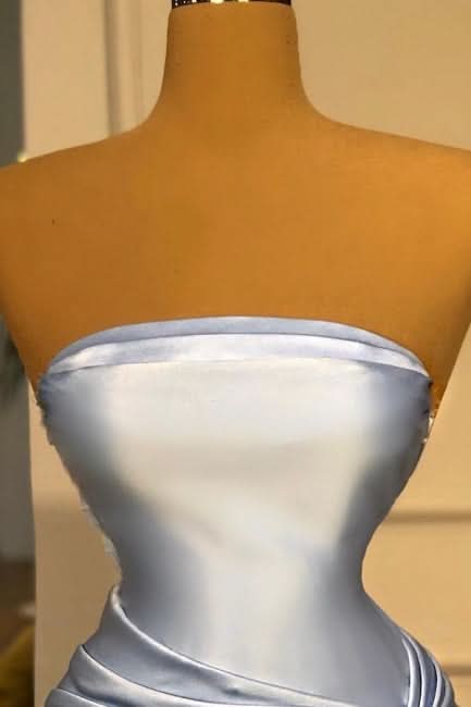 BMbride Simple Strapless Mermaid Evening Dresses Long Blue Prom Dresses BMbride