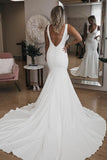BMbride Simple V Neck Pretty Mermaid with Long Train Sexy Backless Beach Elegant Wedding Dresses BMbride