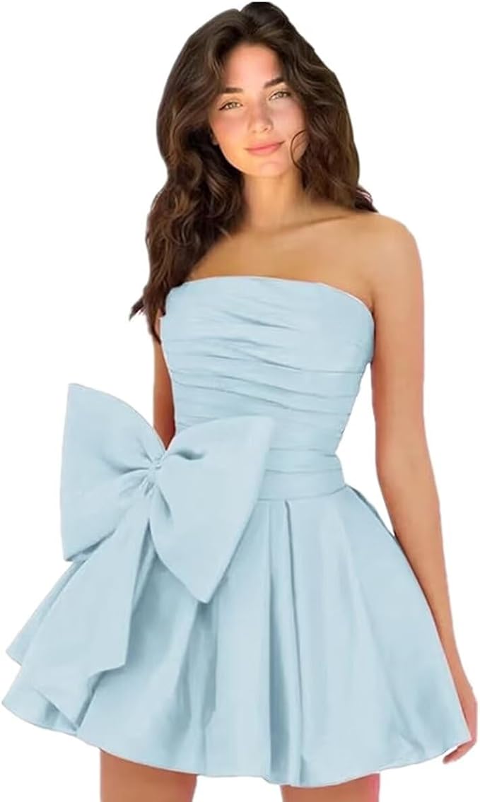 Simple Sleeveless Ruched Mini Homecoming Dress with Bow, Perfect for Any Party BM bride