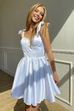 Cute A-Line Satin Short Homecoming Dress with Spaghetti Straps BM bride