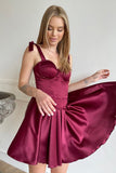 Cute A-Line Satin Short Homecoming Dress with Spaghetti Straps BM bride
