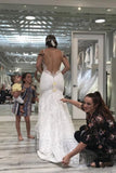 BMbride Spaghetti Straps Pretty Mermaid V Neck Backless Lace Elegant Wedding Dresses BMbride