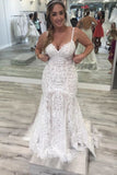 BMbride Spaghetti Straps Pretty Mermaid V Neck Backless Lace Elegant Wedding Dresses BMbride