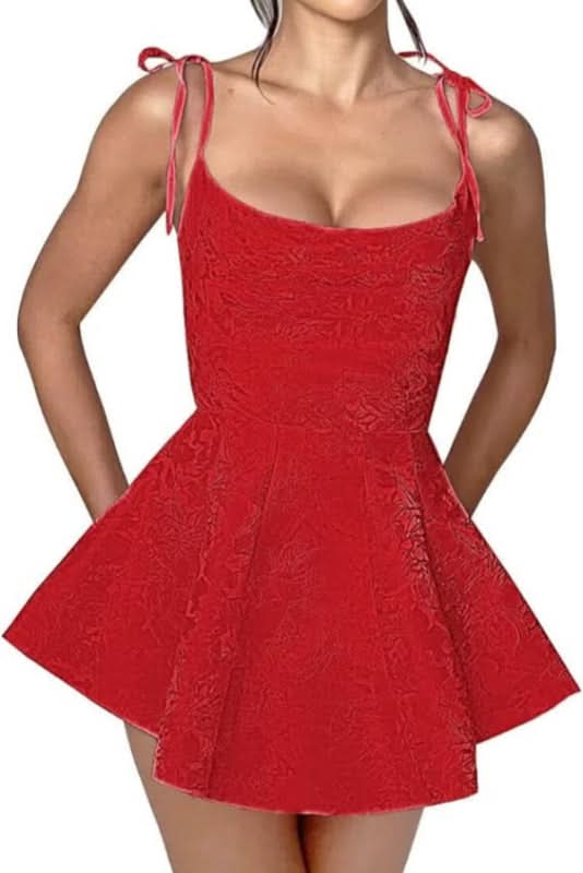 Satin Mini Party Dress with Spaghetti Straps, Sleeveless Jacquard Homecoming Gown BM bride