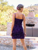 Dazzling Mini Sequin V-neck Spaghetti Straps Short Dress BM bride