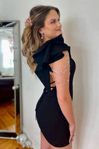 Stylish Sparkly Black Tight Short Homecoming Dress with Flattering Slit BM bride