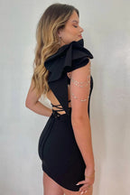 Stylish Sparkly Black Tight Short Homecoming Dress with Flattering Slit BM bride