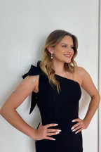 Stylish Sparkly Black Tight Short Homecoming Dress with Flattering Slit BM bride