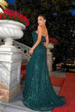BMbride Sparkly Dark Green Spaghetti Straps Long Mermaid Prom Dresses Evening Gowns With Slit BMbride