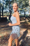 Eye-catching Sparkly Light Blue One Shoulder Stars Tight Short Homecoming Dress with Fringes BM bride