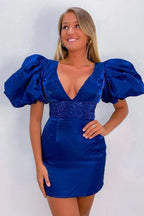 Vibrant Hot Pink One Shoulder Sheath Homecoming Dress with Playful Bows BM bride