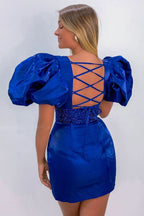 Vibrant Hot Pink One Shoulder Sheath Homecoming Dress with Playful Bows BM bride