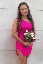 Sparkly Royal Blue One Shoulder Tight Homecoming Dress with Slit BM bride
