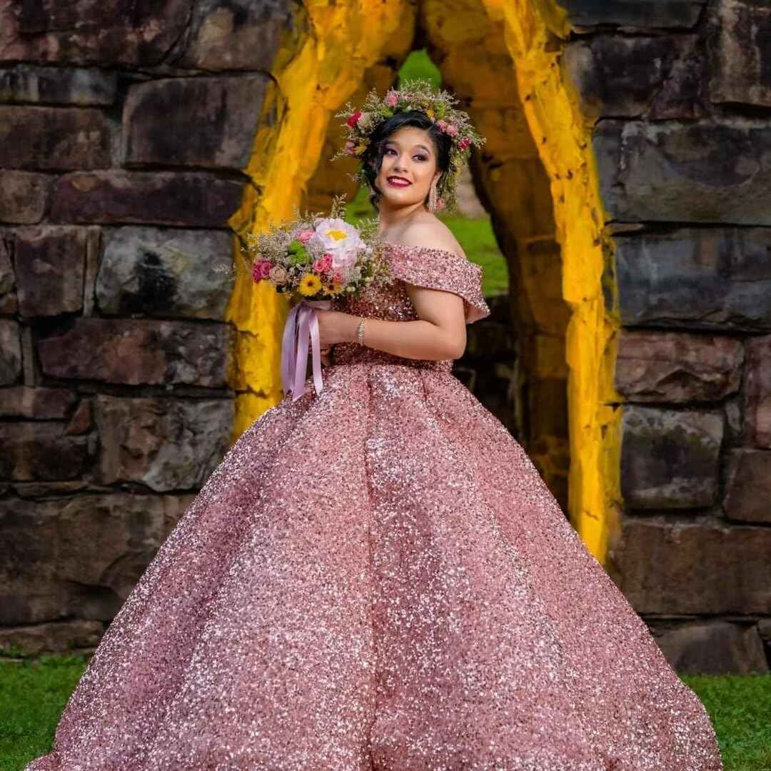 Sparkly Sequin Prom Dresses Long Ball Gown Off Shoulder Quinceanera Dresses Puffy Glitter Evening Party Dresses - Bmbride