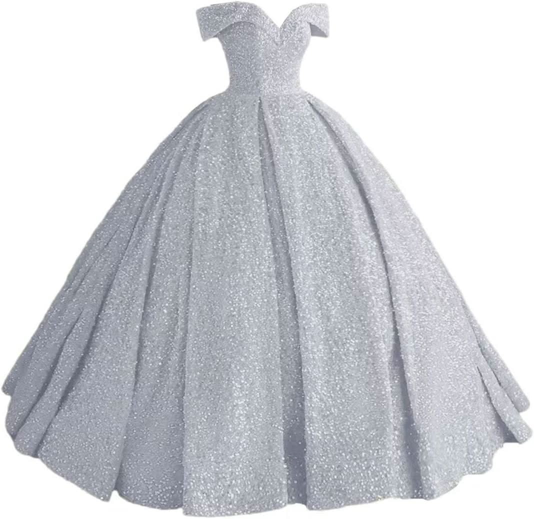 Sparkly Sequin Prom Dresses Long Ball Gown Off Shoulder Quinceanera Dresses Puffy Glitter Evening Party Dresses - Bmbride