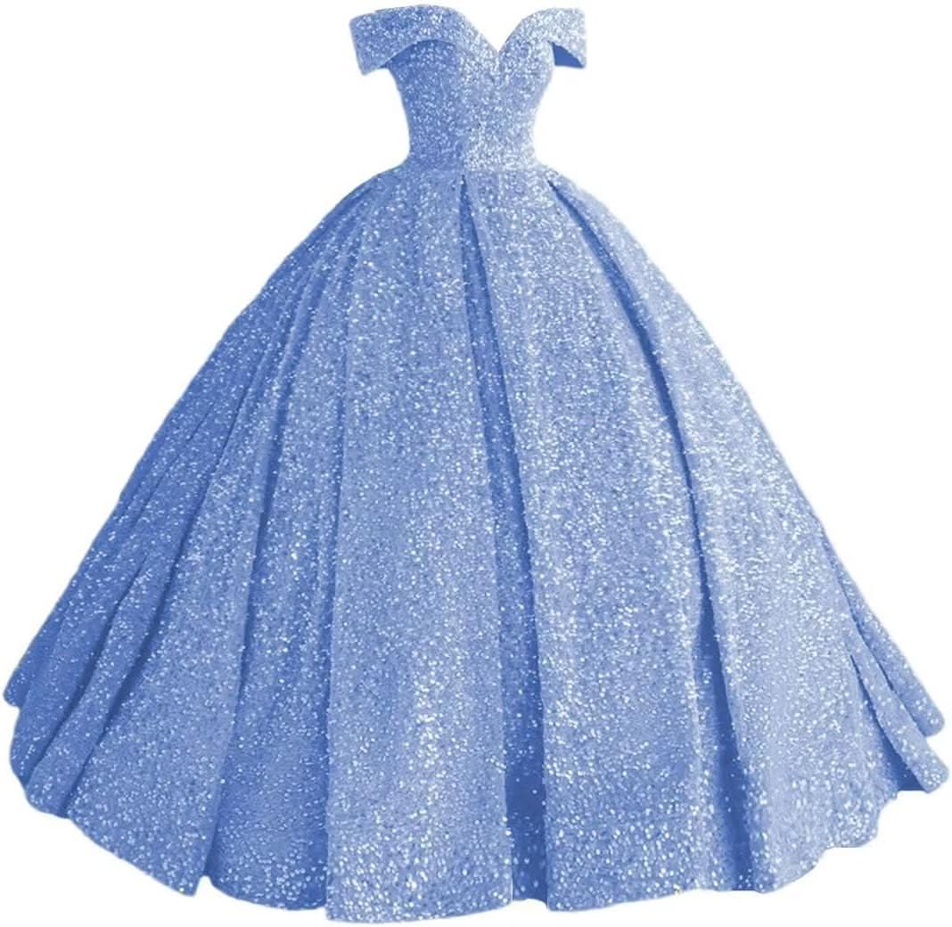 Sparkly Sequin Prom Dresses Long Ball Gown Off Shoulder Quinceanera Dresses Puffy Glitter Evening Party Dresses - Bmbride