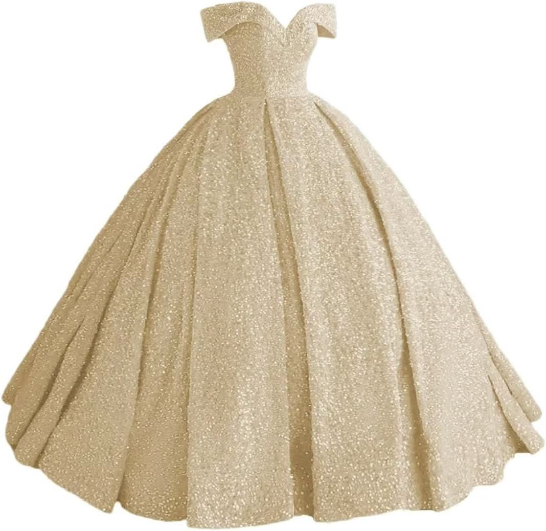 Sparkly Sequin Prom Dresses Long Ball Gown Off Shoulder Quinceanera Dresses Puffy Glitter Evening Party Dresses - Bmbride