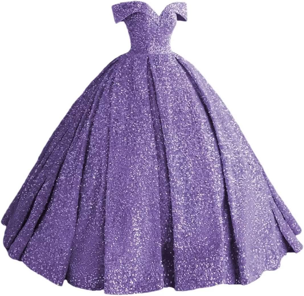 Sparkly Sequin Prom Dresses Long Ball Gown Off Shoulder Quinceanera Dresses Puffy Glitter Evening Party Dresses - Bmbride