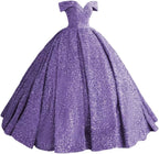 Sparkly Sequin Prom Dresses Long Ball Gown Off Shoulder Quinceanera Dresses Puffy Glitter Evening Party Dresses - Bmbride