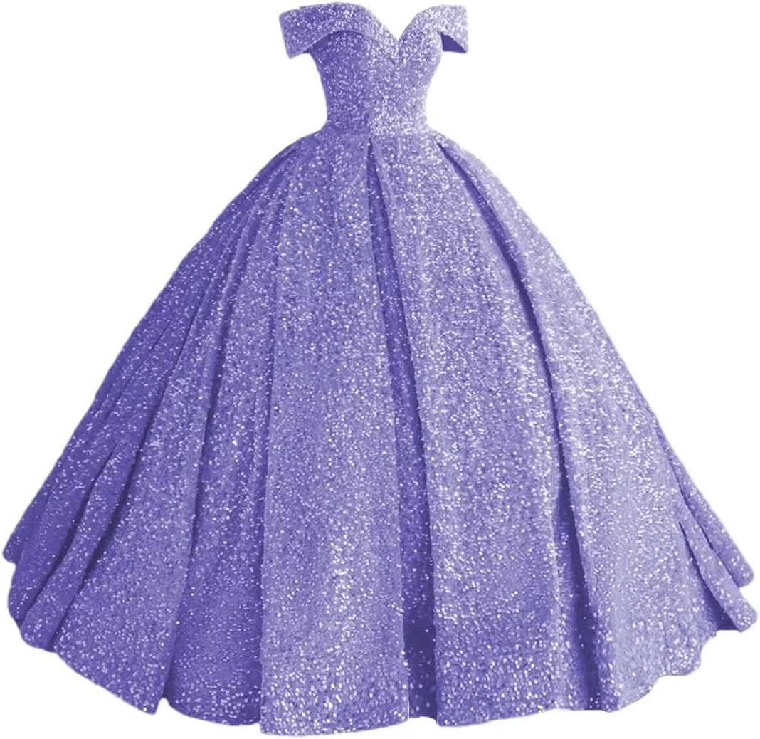 Sparkly Sequin Prom Dresses Long Ball Gown Off Shoulder Quinceanera Dresses Puffy Glitter Evening Party Dresses - Bmbride