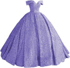 Sparkly Sequin Prom Dresses Long Ball Gown Off Shoulder Quinceanera Dresses Puffy Glitter Evening Party Dresses - Bmbride