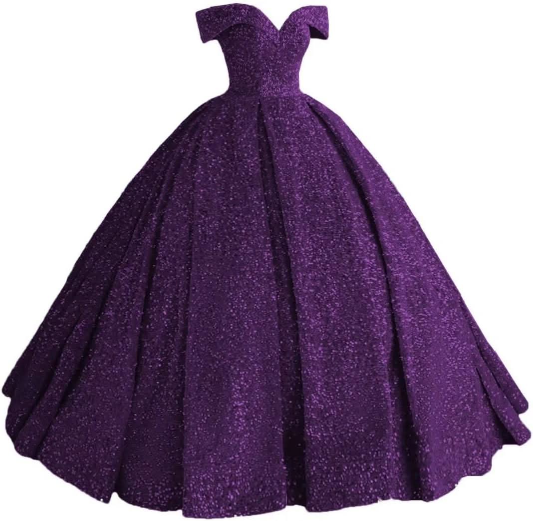 Sparkly Sequin Prom Dresses Long Ball Gown Off Shoulder Quinceanera Dresses Puffy Glitter Evening Party Dresses - Bmbride