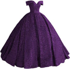 Sparkly Sequin Prom Dresses Long Ball Gown Off Shoulder Quinceanera Dresses Puffy Glitter Evening Party Dresses - Bmbride