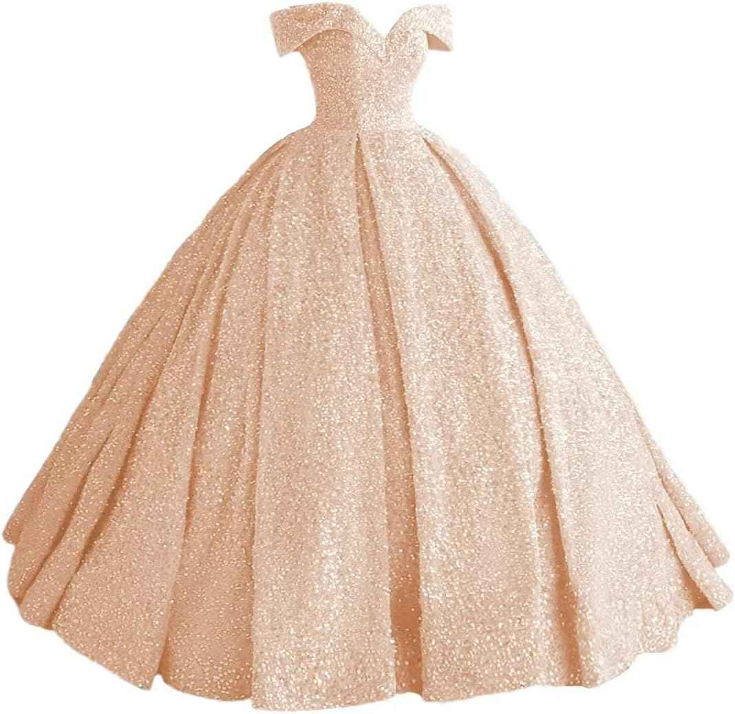 Sparkly Sequin Prom Dresses Long Ball Gown Off Shoulder Quinceanera Dresses Puffy Glitter Evening Party Dresses - Bmbride
