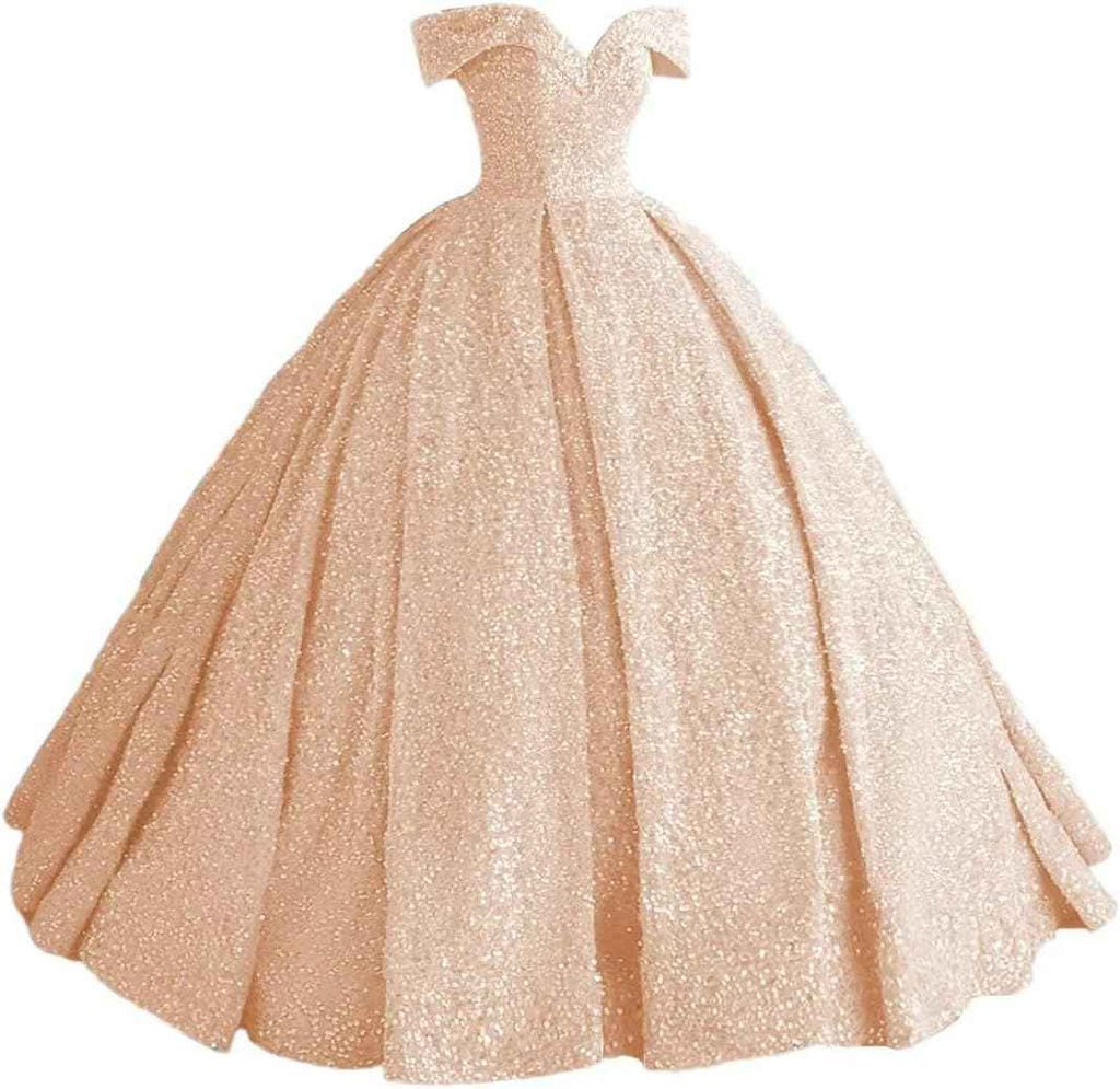 Sparkly Sequin Prom Dresses Long Ball Gown Off Shoulder Quinceanera Dresses Puffy Glitter Evening Party Dresses - Bmbride