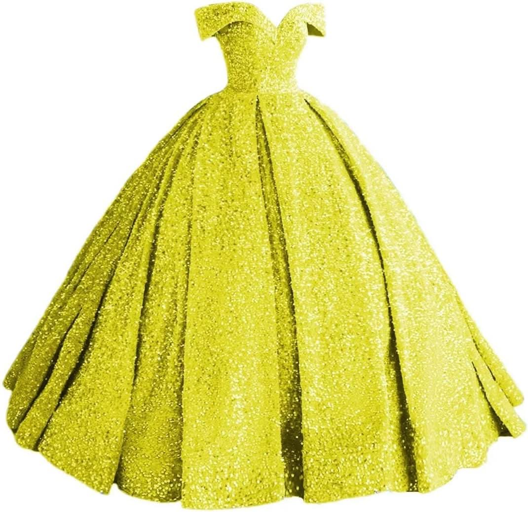 Sparkly Sequin Prom Dresses Long Ball Gown Off Shoulder Quinceanera Dresses Puffy Glitter Evening Party Dresses - Bmbride