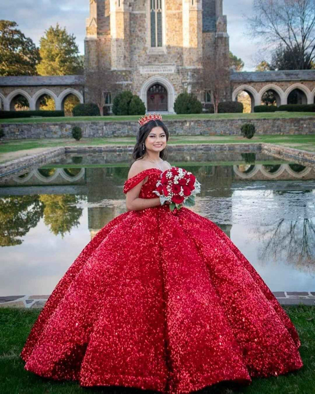 Sparkly Sequin Prom Dresses Long Ball Gown Off Shoulder Quinceanera Dresses Puffy Glitter Evening Party Dresses - Bmbride