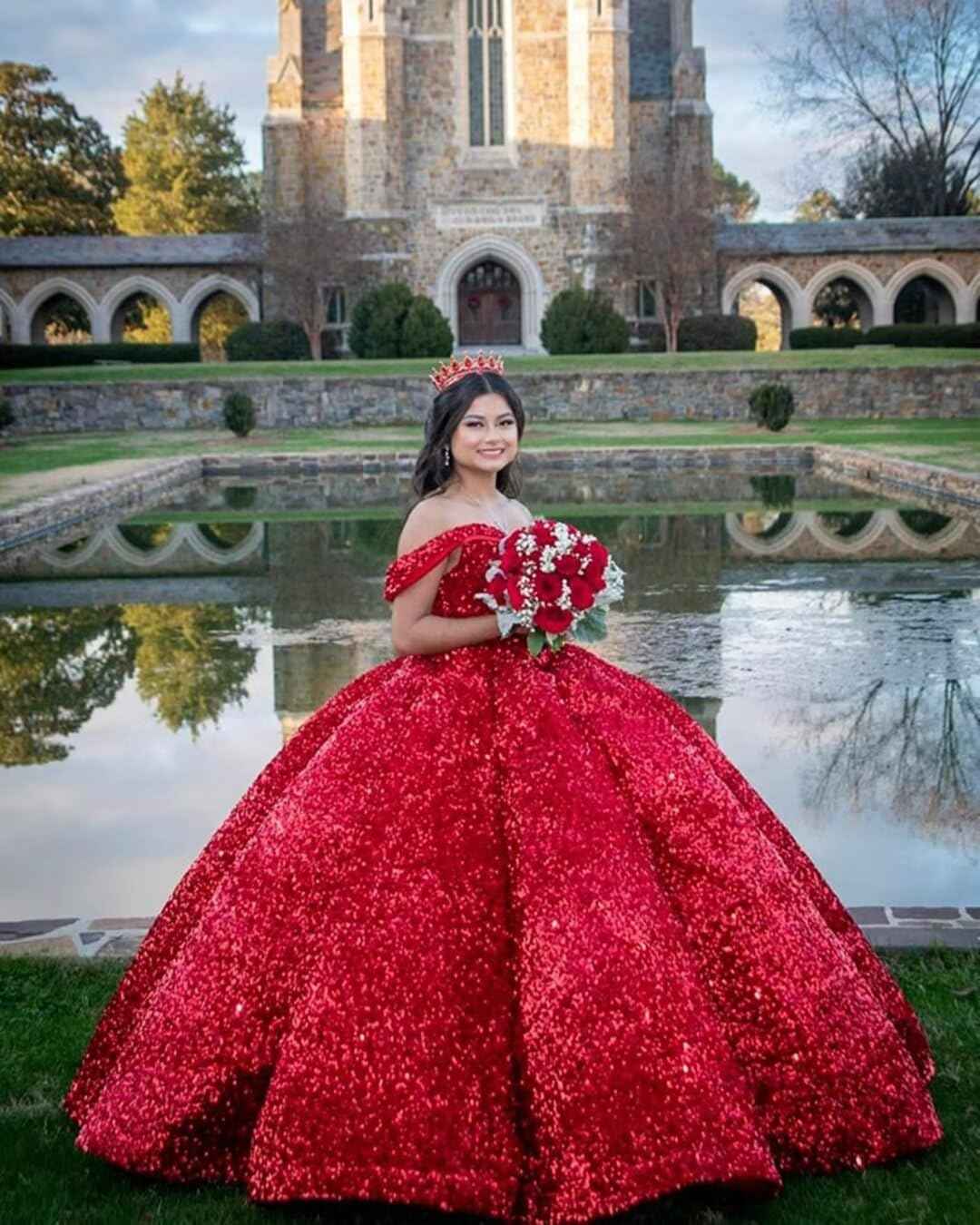 Sparkly Sequin Prom Dresses Long Ball Gown Off Shoulder Quinceanera Dresses Puffy Glitter Evening Party Dresses - Bmbride