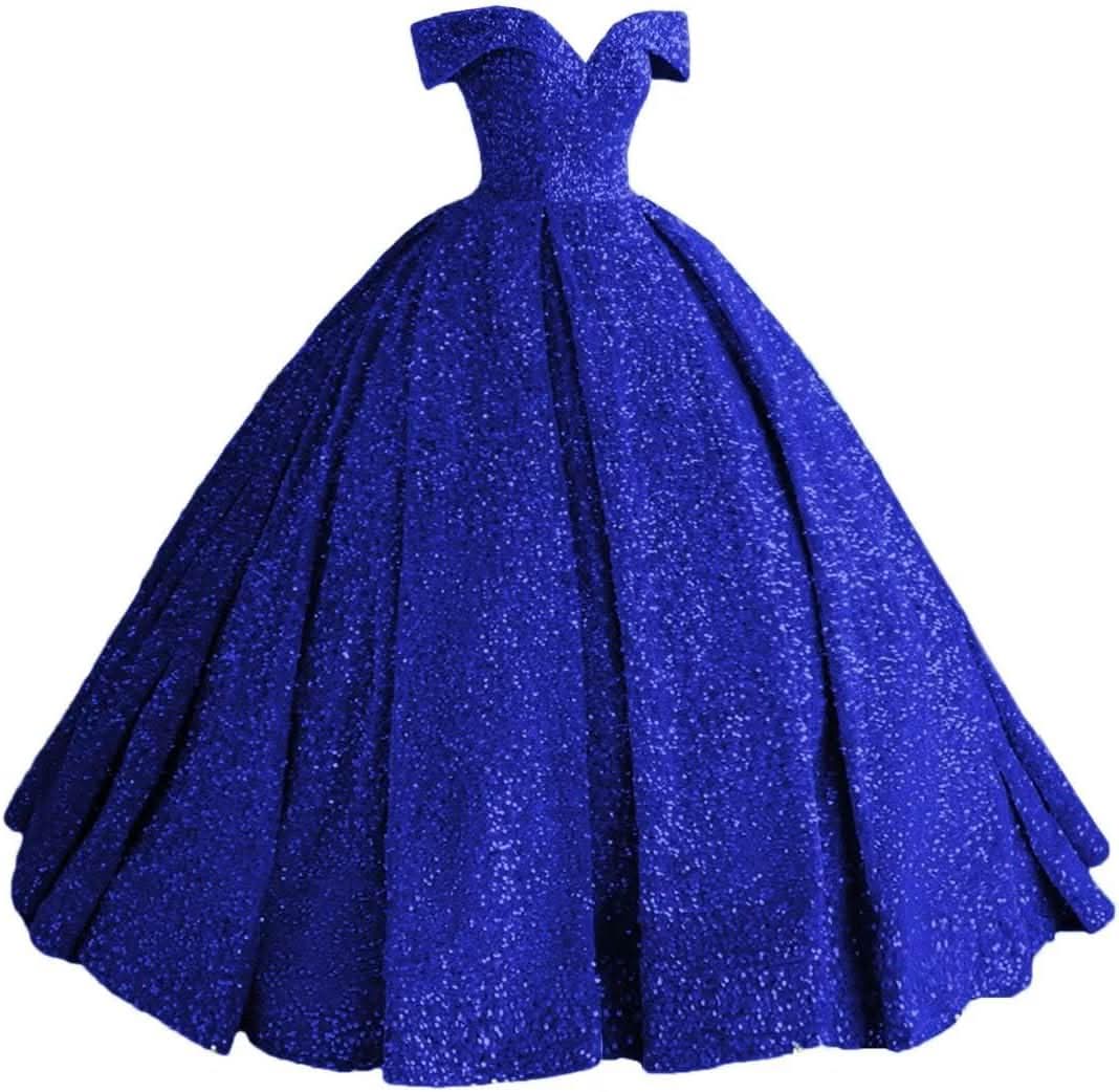 Sparkly Sequin Prom Dresses Long Ball Gown Off Shoulder Quinceanera Dresses Puffy Glitter Evening Party Dresses - Bmbride