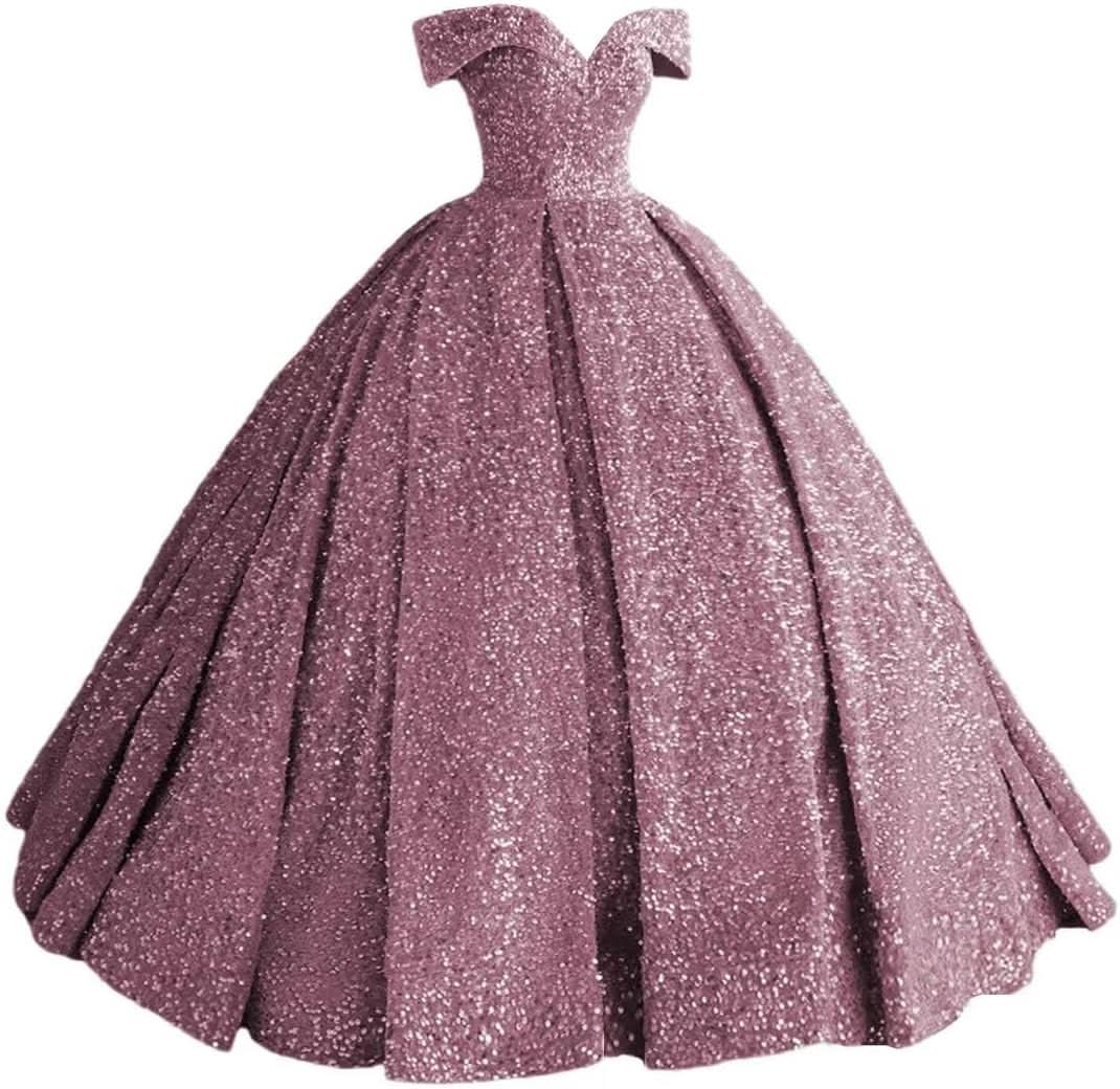 Sparkly Sequin Prom Dresses Long Ball Gown Off Shoulder Quinceanera Dresses Puffy Glitter Evening Party Dresses - Bmbride