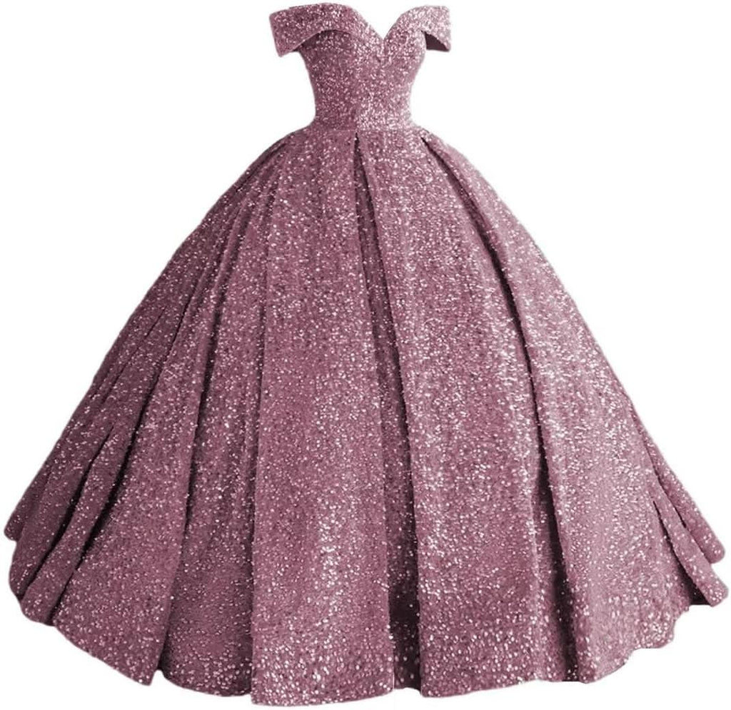Sparkly Sequin Prom Dresses Long Ball Gown Off Shoulder Quinceanera Dresses Puffy Glitter Evening Party Dresses - Bmbride