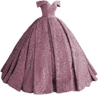 Sparkly Sequin Prom Dresses Long Ball Gown Off Shoulder Quinceanera Dresses Puffy Glitter Evening Party Dresses - Bmbride