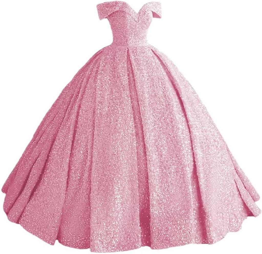 Sparkly Sequin Prom Dresses Long Ball Gown Off Shoulder Quinceanera Dresses Puffy Glitter Evening Party Dresses - Bmbride