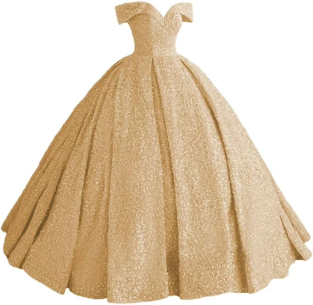 Sparkly Sequin Prom Dresses Long Ball Gown Off Shoulder Quinceanera Dresses Puffy Glitter Evening Party Dresses - Bmbride